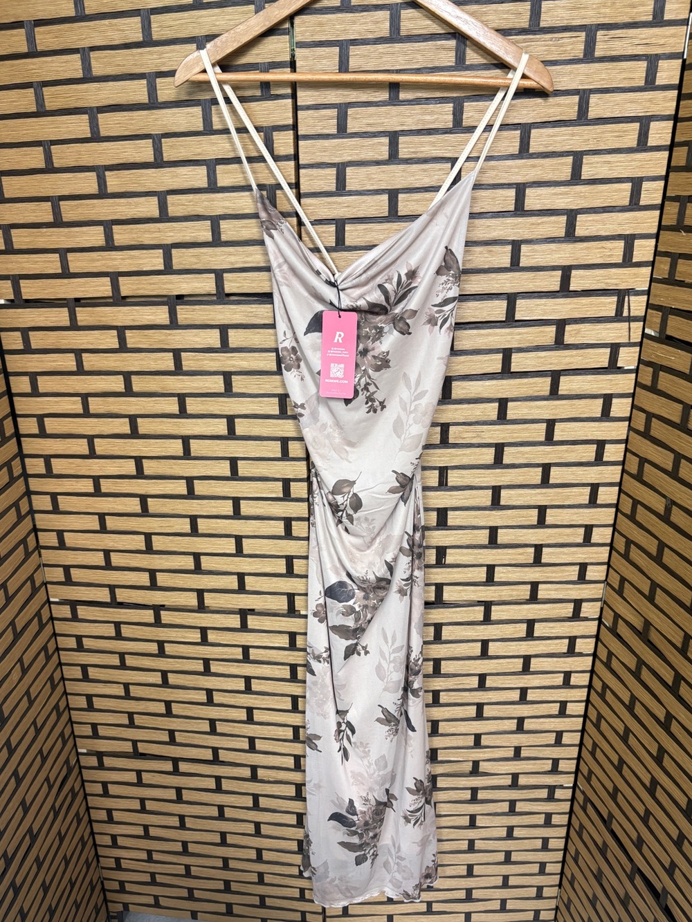 Rowme Tan Mesh Floral Midi Dress Size Small